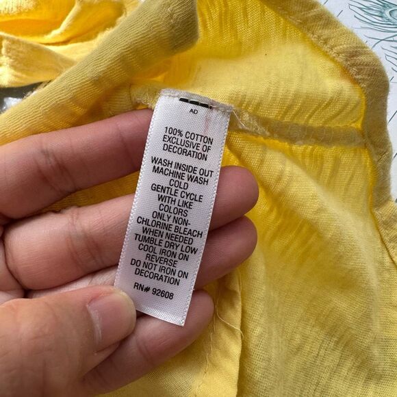 Yellow Floral Embroidered V Neck Pullover Boho Blouse by Passports XL New - Picture 9 of 9